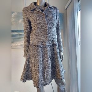 ^□$3,900 OSCAR DE LA RENTA GREY WOOL TWEED SILK LINED RUNWAY DRESS JACKET SET 6